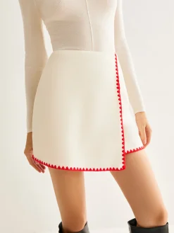 Discount Contrast Embroidered Trim Tweed Skirt Skirts|Matching Sets