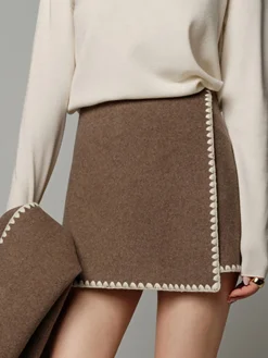 Discount Contrast Embroidered Trim Tweed Skirt Skirts|Matching Sets