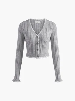 Best Contrast Embroidered Trim Button Cardigan Cardigans|Sweaters & Cardigans