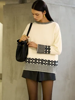 Best Contrast Geometric Pattern Pullover Sweater Sweater Tops|Sweaters & Cardigans