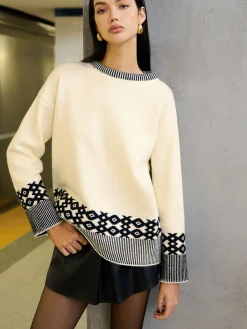 Best Contrast Geometric Pattern Pullover Sweater Sweater Tops|Sweaters & Cardigans