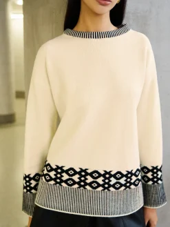 Best Contrast Geometric Pattern Pullover Sweater Sweater Tops|Sweaters & Cardigans