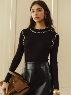 Online Contrast Lettuce Trim Knit Top Sweater Tops|Sweaters & Cardigans