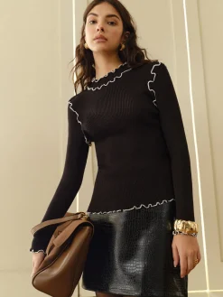 Online Contrast Lettuce Trim Knit Top Sweater Tops|Sweaters & Cardigans