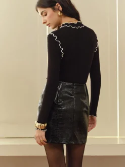Online Contrast Lettuce Trim Knit Top Sweater Tops|Sweaters & Cardigans
