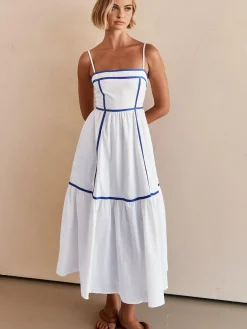 Discount Contrast Line Decor Cami Long Dress White Dresses|Casual Dresses