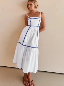 Discount Contrast Line Decor Cami Long Dress White Dresses|Casual Dresses