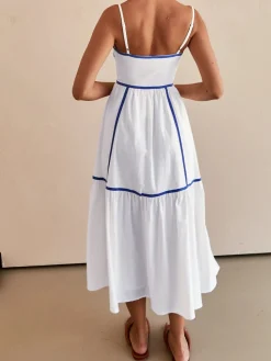 Discount Contrast Line Decor Cami Long Dress White Dresses|Casual Dresses