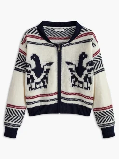 Best Contrast Pattern Zipper Short Cardigan Cardigans|Sweaters & Cardigans