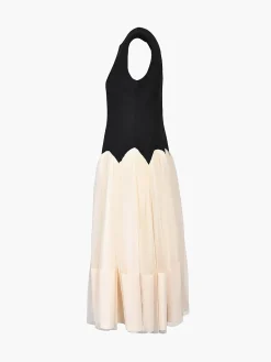 Online Contrast Petal Waist Midi Dress Black Dresses|Work Dresses