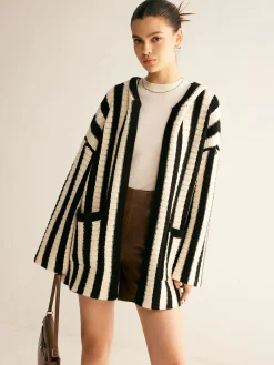 New Contrast Pinstripe Hooded Cardigan Cardigans|Sweaters & Cardigans
