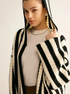New Contrast Pinstripe Hooded Cardigan Cardigans|Sweaters & Cardigans