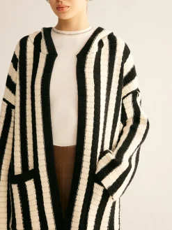 New Contrast Pinstripe Hooded Cardigan Cardigans|Sweaters & Cardigans