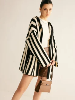 New Contrast Pinstripe Hooded Cardigan Cardigans|Sweaters & Cardigans