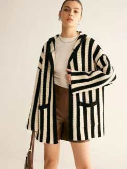New Contrast Pinstripe Hooded Cardigan Cardigans|Sweaters & Cardigans