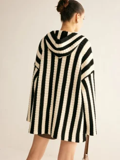 New Contrast Pinstripe Hooded Cardigan Cardigans|Sweaters & Cardigans