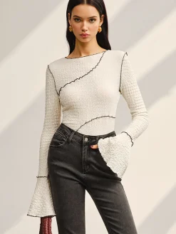 New Contrast Piping Bell Sleeve T-Shirt T-shirts|Tops