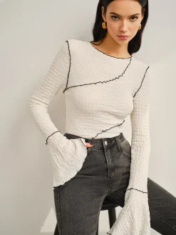 New Contrast Piping Bell Sleeve T-Shirt T-shirts|Tops