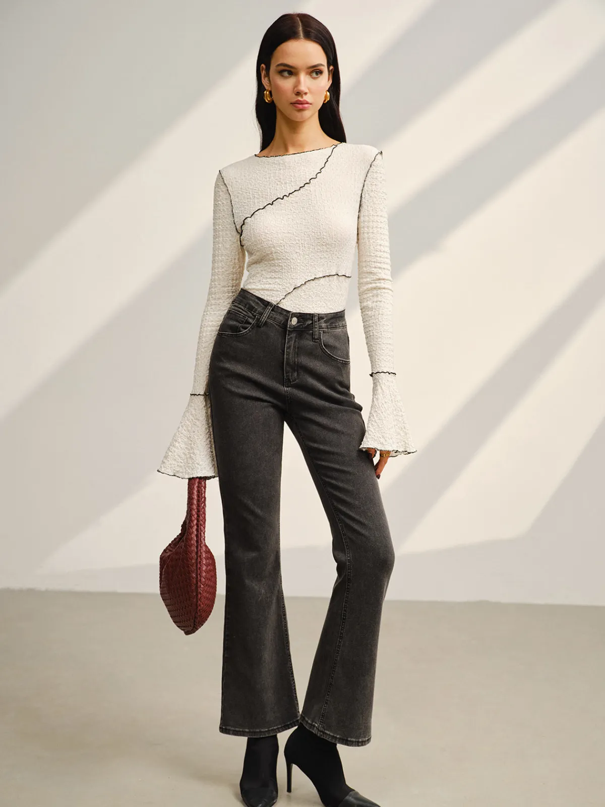 New Contrast Piping Bell Sleeve T-Shirt T-shirts|Tops