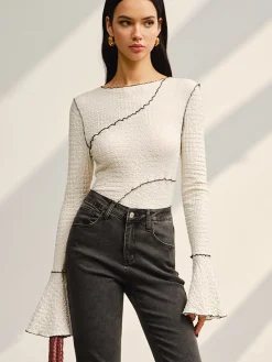 New Contrast Piping Bell Sleeve T-Shirt T-shirts|Tops