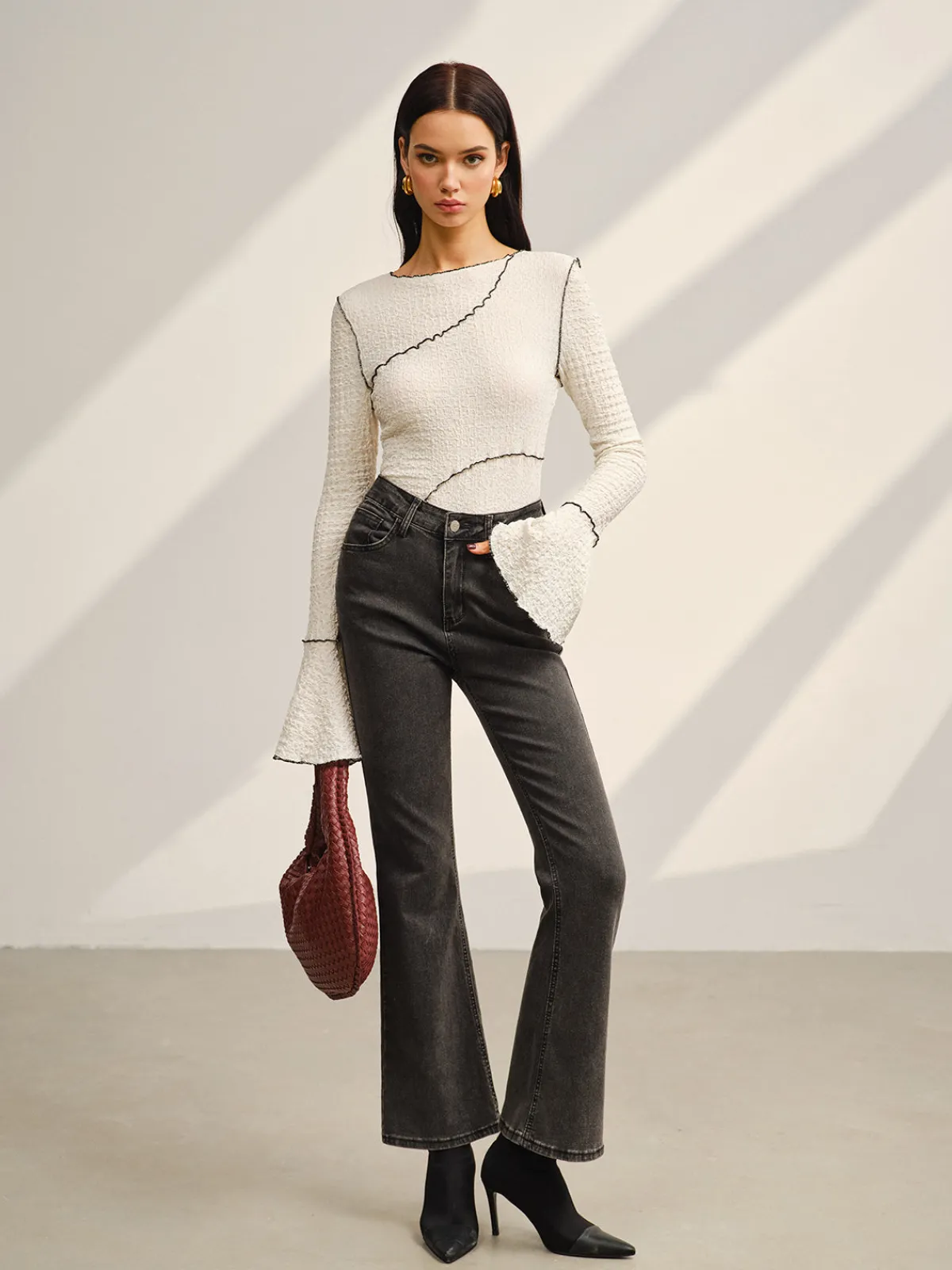 New Contrast Piping Bell Sleeve T-Shirt T-shirts|Tops