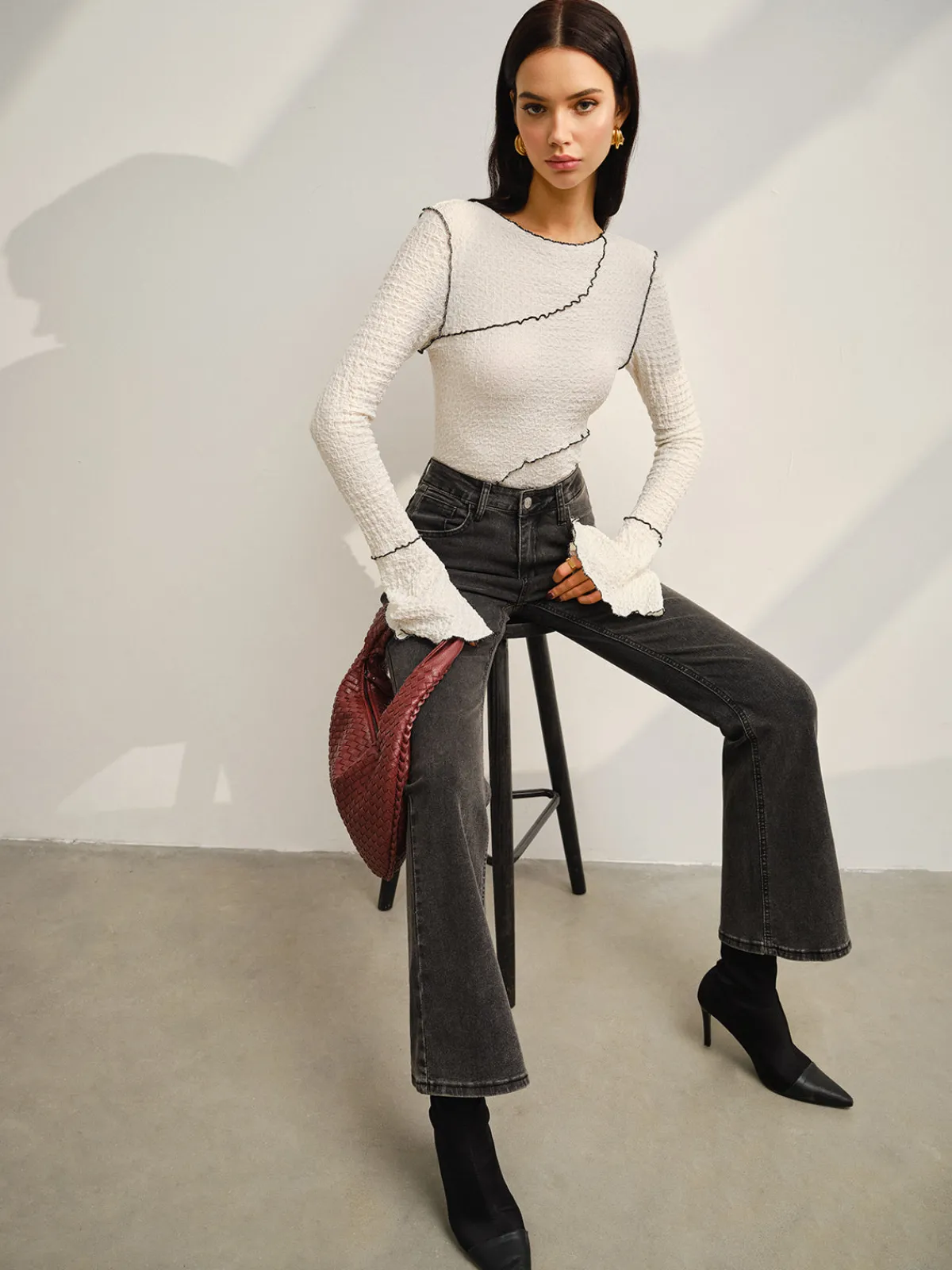 New Contrast Piping Bell Sleeve T-Shirt T-shirts|Tops