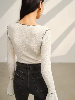 New Contrast Piping Bell Sleeve T-Shirt T-shirts|Tops