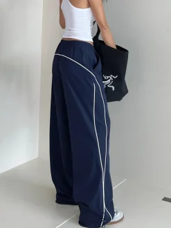 Clearance Contrast Piping Drawstring Pants Pants|Bottoms