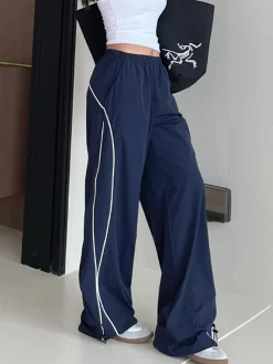 Clearance Contrast Piping Drawstring Pants Pants|Bottoms