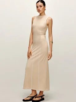 New Contrast Piping Knit Tank Dress Casual Dresses|Summer Dresses