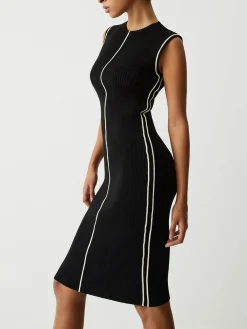 Discount Contrast Piping Midi Sweater Dress Black Dresses|Sweater Dresses