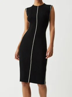 Discount Contrast Piping Midi Sweater Dress Black Dresses|Sweater Dresses