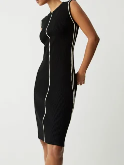 Discount Contrast Piping Midi Sweater Dress Black Dresses|Sweater Dresses