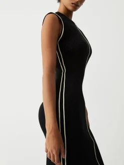 Discount Contrast Piping Midi Sweater Dress Black Dresses|Sweater Dresses