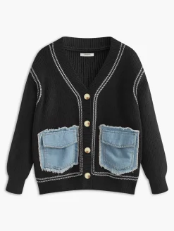 Hot Contrast Piping Panel Cozy Cardigan Cardigans|Sweaters & Cardigans