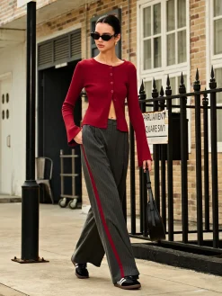 Hot Contrast Piping Pinstripe Pants Pants|Bottoms
