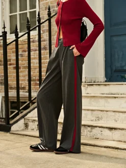 Hot Contrast Piping Pinstripe Pants Pants|Bottoms