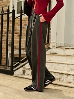 Hot Contrast Piping Pinstripe Pants Pants|Bottoms