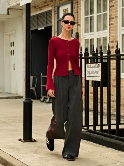 Hot Contrast Piping Pinstripe Pants Pants|Bottoms