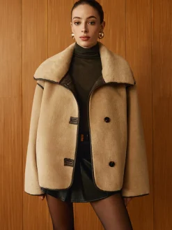 Best Contrast Piping Shift Minky Coat Outerwear|Jackets