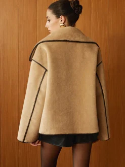 Best Contrast Piping Shift Minky Coat Outerwear|Jackets