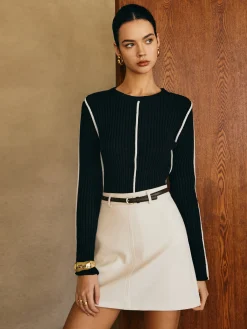 Hot Contrast Piping Slim Knit Top Sweater Tops|Sweaters & Cardigans