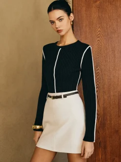 Hot Contrast Piping Slim Knit Top Sweater Tops|Sweaters & Cardigans