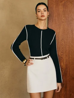 Hot Contrast Piping Slim Knit Top Sweater Tops|Sweaters & Cardigans