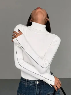 New Contrast Piping Turtleneck Sweater Sweater Tops|Sweaters & Cardigans