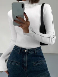 New Contrast Piping Turtleneck Sweater Sweater Tops|Sweaters & Cardigans
