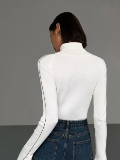 New Contrast Piping Turtleneck Sweater Sweater Tops|Sweaters & Cardigans