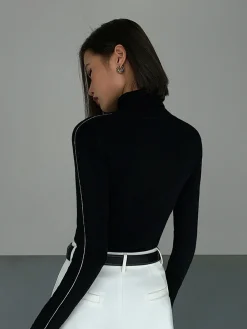 New Contrast Piping Turtleneck Sweater Sweater Tops|Sweaters & Cardigans