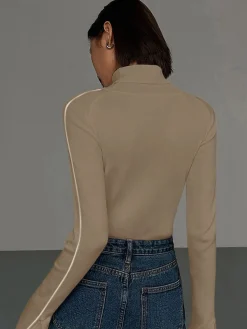 New Contrast Piping Turtleneck Sweater Sweater Tops|Sweaters & Cardigans