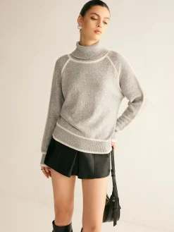 Clearance Contrast Piping Turtleneck Sweater Sweater Tops|Sweaters & Cardigans